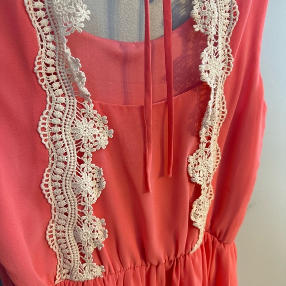 I.N. San Francisco Peach Chiffon Fairycore Dress Sz Small Lace Back- Flowy Light - Picture 4 of 5